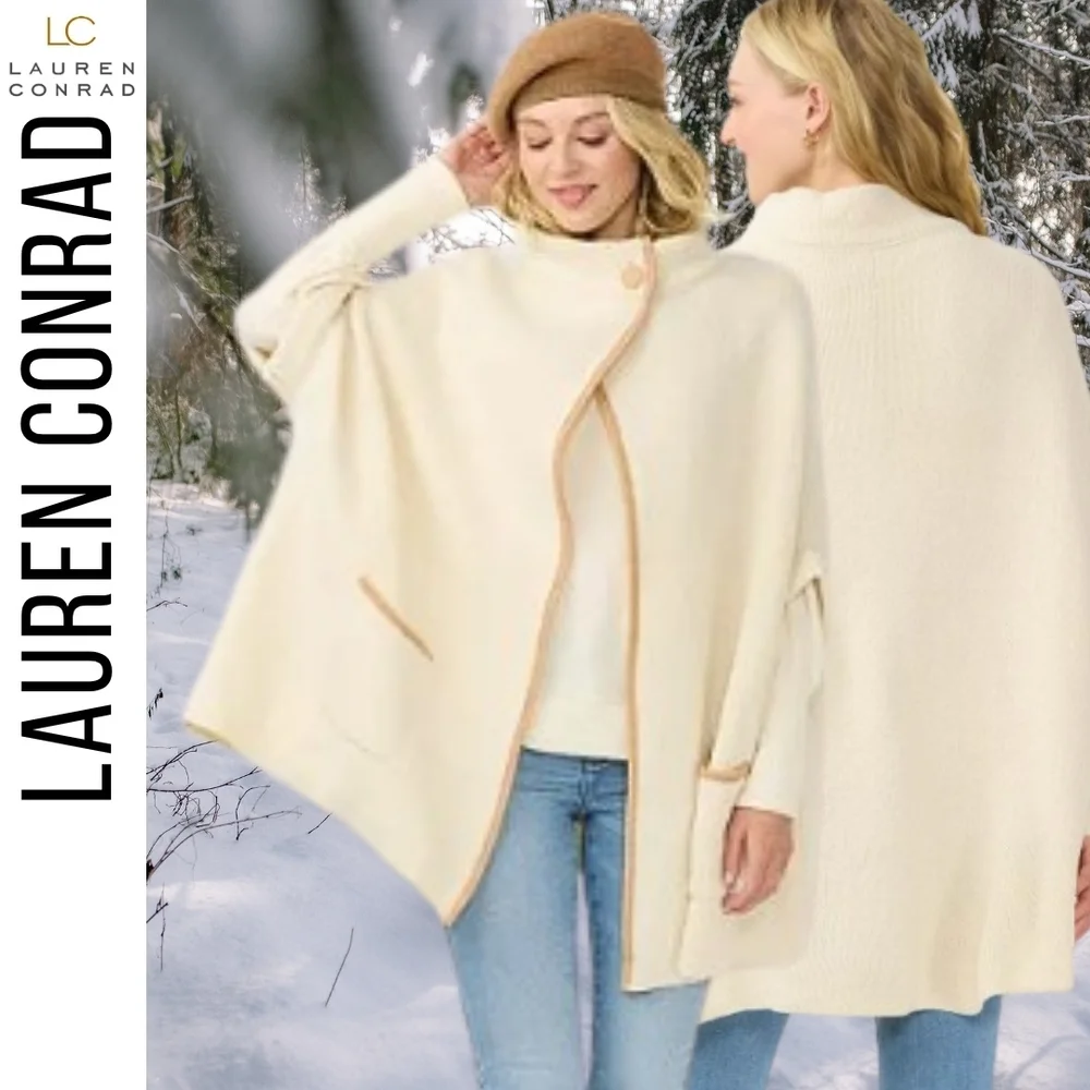 LC Lauren Conrad Versatile Cream Tan Riding Cape Poncho Fits Small To XXL New - Picture 3 of 4